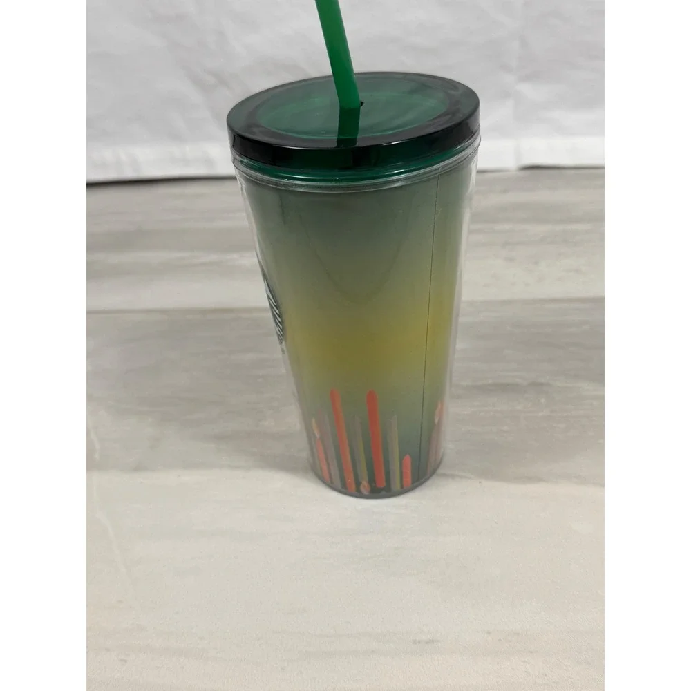 Starbucks 2021 Holiday Candle Gradient Acrylic ColdCup Tumbler 16oz Green Yellow